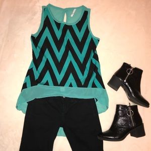 Black & Teal Chevron Tank Top